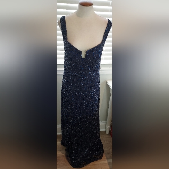 Aidan Mattox Navy Beaded & Sequin Full Length Sleeveless Gown NWT - Picture 9 of 13